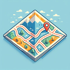 Flat vector illustration of a folded map with marked routes.