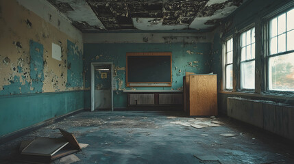Derelict educational facility documentation through temporal decay effects