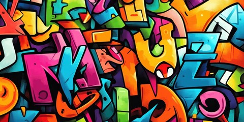 Obraz premium The colorful abstract depiction features letters and graffiti style art
