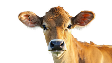 Jersey breed small to medium-sized with fawn color and white markings prized in dairy production isolated on transparent background