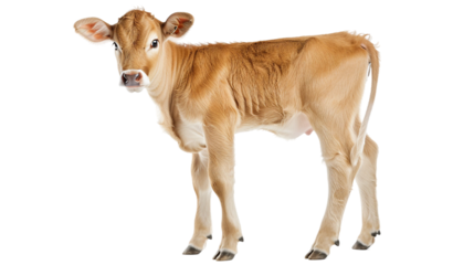 Jersey cattle small to medium-sized fawn-colored with a white face isolated on transparent background