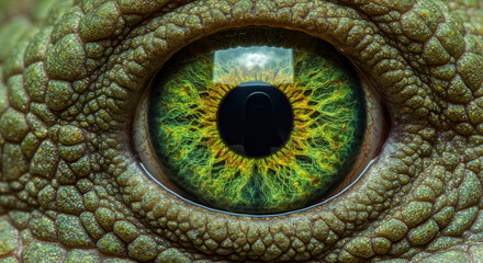 Obraz premium Macro Close-Up of a Green Reptile Eye with Detailed Texture and Captivating Vision
