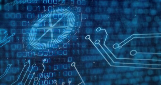 Animation showing digital circuit patterns and binary code for futuristic technology
