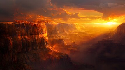 Fototapeta premium An impressive sunset that breathes the rocks of a deep cave