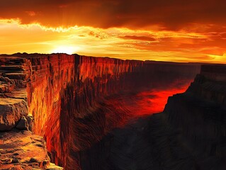 An impressive sunset that breathes the rocks of a deep cave