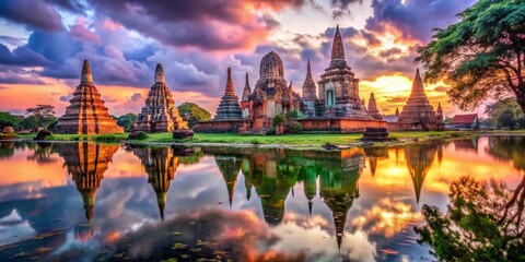 Obraz premium Surreal Ayutthaya Ruins Reflection: Dreamlike Landscape Photography