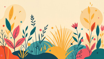 Colorful abstract shapes representing weeds in a conceptual garden, creativity