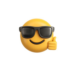 3D yellow happy emoji with sunglasses and thumbs up