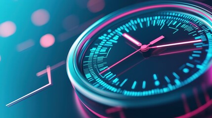 Fototapeta premium Futuristic clock design with neon accents time concept against a vibrant background for technology and innovation themes