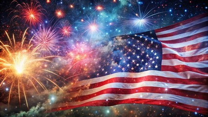 Surreal Independence Day Celebration: Fireworks Galaxy & Patriotism