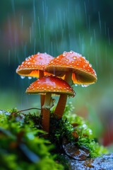 Fototapeta premium Closeup view of fresh mushroom in forest in Spring.