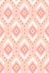 Seamless vector pattern with aztec tribal rhombs diamonds in girly peach pink textile fabric