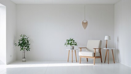 Minimalist White Room with Armchair and Plants