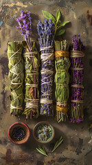 Fototapeta premium Soothing Aromatic Assortment of Smudge Sticks for Cleansing and Purification