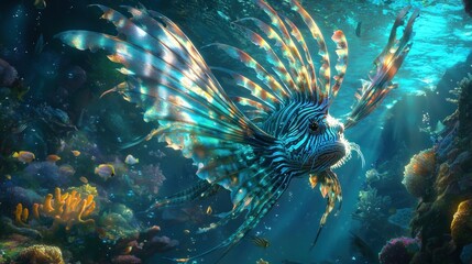 Majestic lionfish in vibrant coral reef.