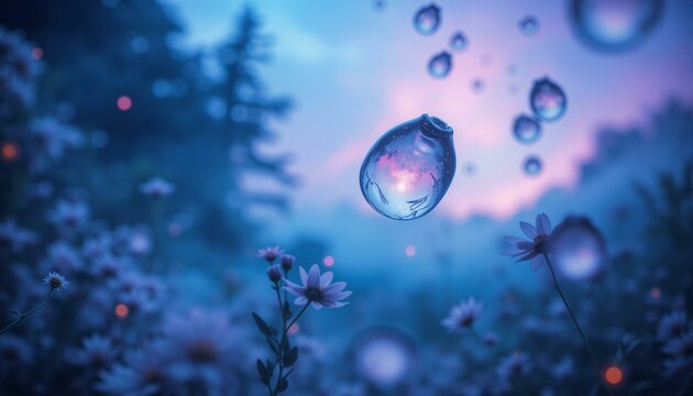 Glass harmonicas suspended amidst swirling aurora borealis colors and misty garden atmosphere under the moonlight.