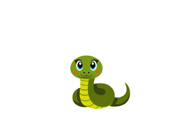 Illustration of green cartoon snake, isolated. 