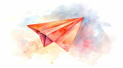 Watercolor illustration of a paper airplane, representing creativity and simplicity, ideal for design projects and educational materials. Whimsy - Carnival. Illustration