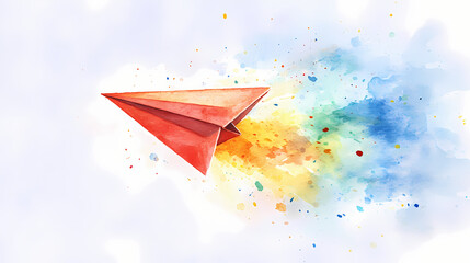 Watercolor illustration of a paper airplane, representing creativity and simplicity, ideal for design projects and educational materials. Whimsy - Carnival. Illustration