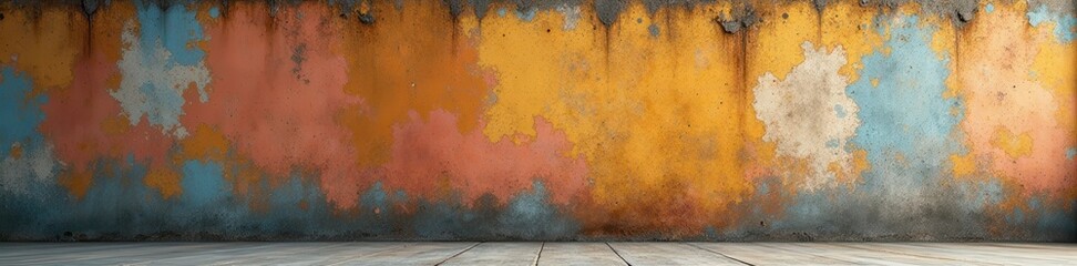 Wide shot of rugged concrete wall Panoramic view of weathered surface , vintage, wall, photography