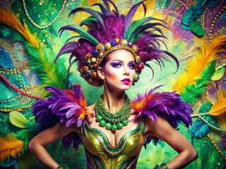 Naklejka premium Vibrant Mardi Gras Celebration: Hand-Drawn Texture Fashion Photography