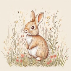 Cute rabbit in Spring field.