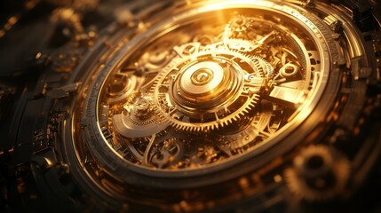 Obraz premium A close up view of a golden mechanical clock mechanism