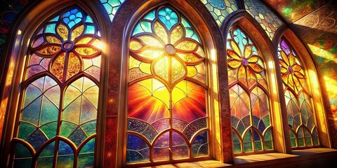 Vibrant Stained Glass Window Sunlight Rainbow Colors Gothic Cathedral