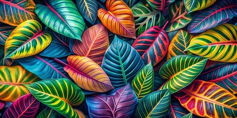 Fototapeta premium Vibrant Tropical Leaf Pattern: Abstract Art for Modern Design & Decor