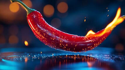 Fiery Chili Pepper in Mid-Air - Powered by Adobe