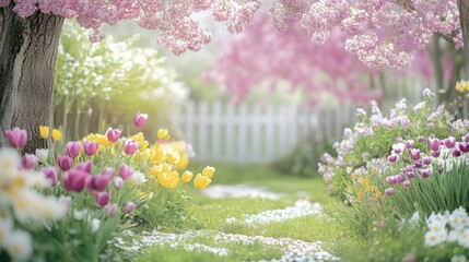 Beautiful garden with colorful flowers.