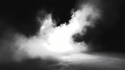 White smoke or fog spreads across the floor creating a thick mist in a dimly lit room against a black backdrop smoke effects in a studio setting. Silence - Monastery. Illustration