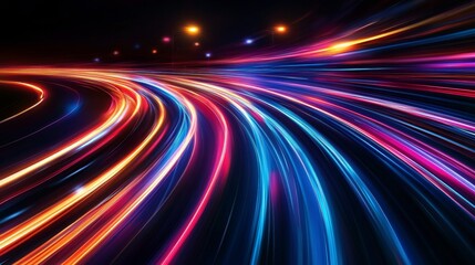 an abstract background of colorful light streaks in motion. 