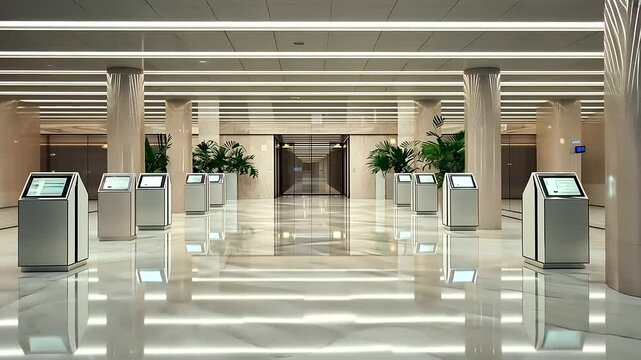 1_Futuristic bank lobby with blockchain terminals and no tellers