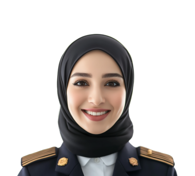 Female officer smiling in uniform. Isolated on transparent background, png.