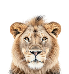Fototapeta premium Majestic lion close-up studio photo. Isolated on transparent background, png.