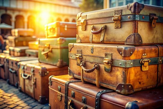 Vintage French Suitcases at a Bustling Flea Market