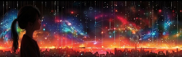 Techinspired scene of a student solving problems on a digital screen with floating equations emphasizes modern learning tools with room for inspirational text