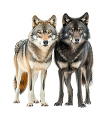 Wolves pair portrait in nature wildlife. Isolated on transparent background, png.