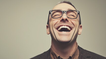 Fototapeta premium Man laughing loudly glasses happiness joy AI generated