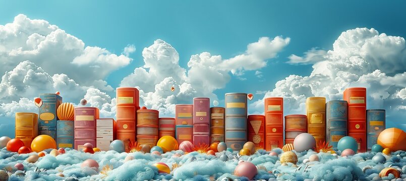 Floating books pencils morph into beach elements in a lowpoly summer vacation scene representing joy and relaxation with ample space for design