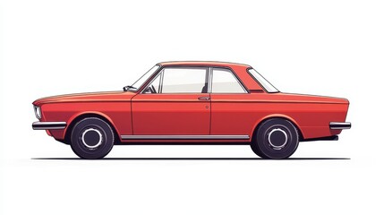 Fototapeta premium Illustration of a Classic Vintage Red Car Side Profile with White Background Highlighting Automotive Design Elements and Retro Style