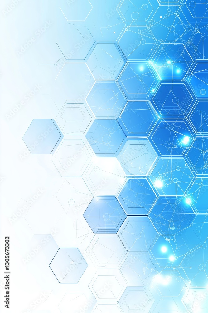 Leinwandbilder digital blue hexagonal background with glowing light effects, representing high-tech innovation, artificial intelligence, and cyber connectivity, Generative AI