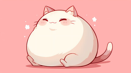 Naklejka premium Cute cartoon cat sitting happily on a pink background, exuding a joyful and fluffy demeanor