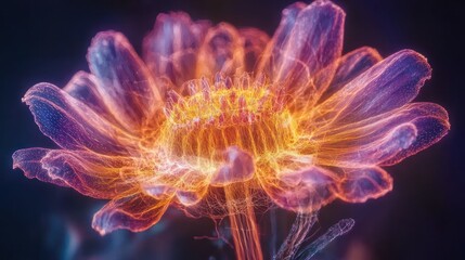 Glowing neon flower with intricate details.