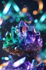Vibrant collection of crystals showcasing shimmering colors against a dark background highlighting intricate details