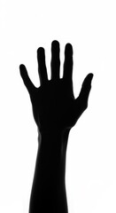 Obraz premium Silhouette of outstretched human hand on white background