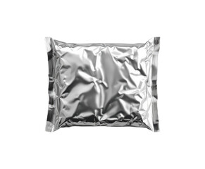 Blank Silver Metallic Foil Snack Package with Wrinkled Surface and Sealed Edges for Product Mockup Design Isolated on Transparent and White Background