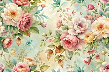 Vintage Watercolor Floral Pattern: Delicate Botanical Design Background