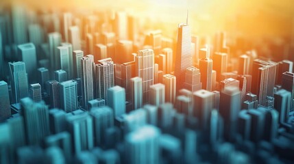 Obraz premium Sunrise over a futuristic city skyline.